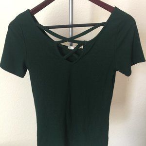 HEART & HIPS Ribbed Criss Cross Dark Green Tee